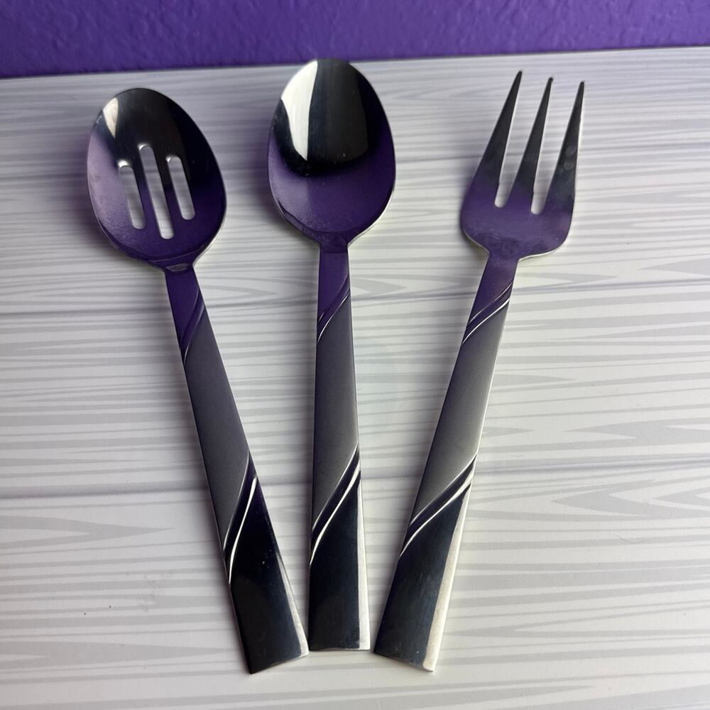 Cambridge Maren Tessa Stainless Serving Flatware Hostess Set Slotted Spoon Fork